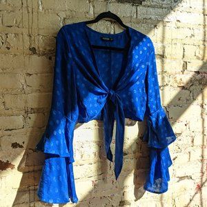 Nasty Gal Blue Polka Dot Silk Crop Top